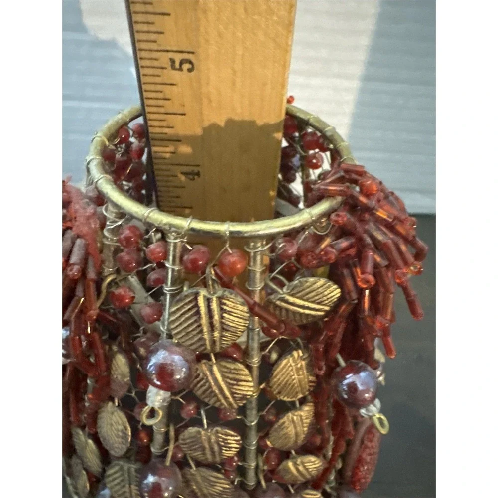 2- Iridescent Red Glass Beaded Wire Wrapped Lamp Shades 4.75